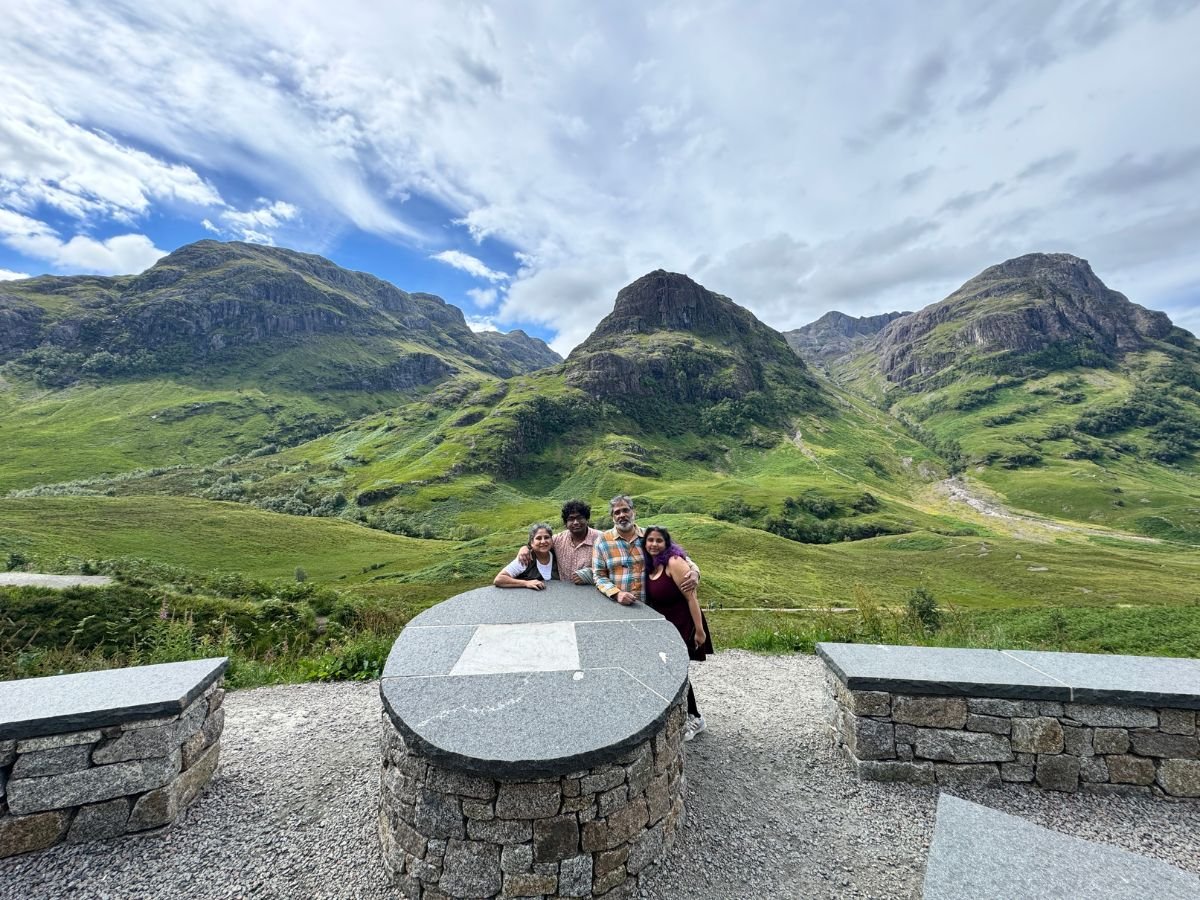 The Three sister with a lovely family from New Deli on our Glencoe & Loch Lomond day tour from Glasgow with Tour Guide Scotland