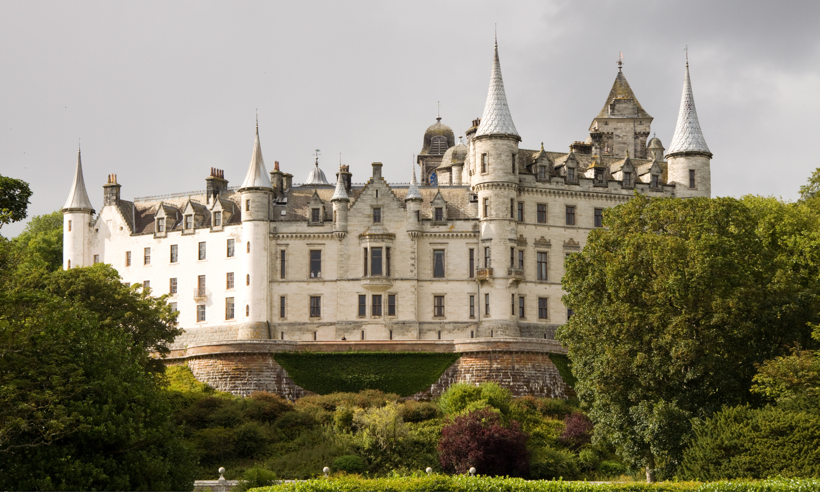 Dunrobin Castle, Sutherland Fairytale turrets of Dunrobin Castle above Sutherland's gardens, Scotland