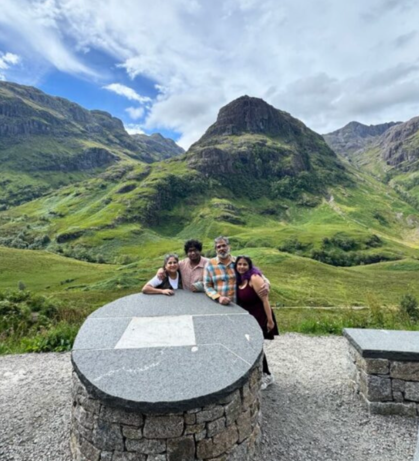 Guests at the Three Sisters, Glencoe Family at Glencoe's Three Sisters viewpoint, Scottish Highlands