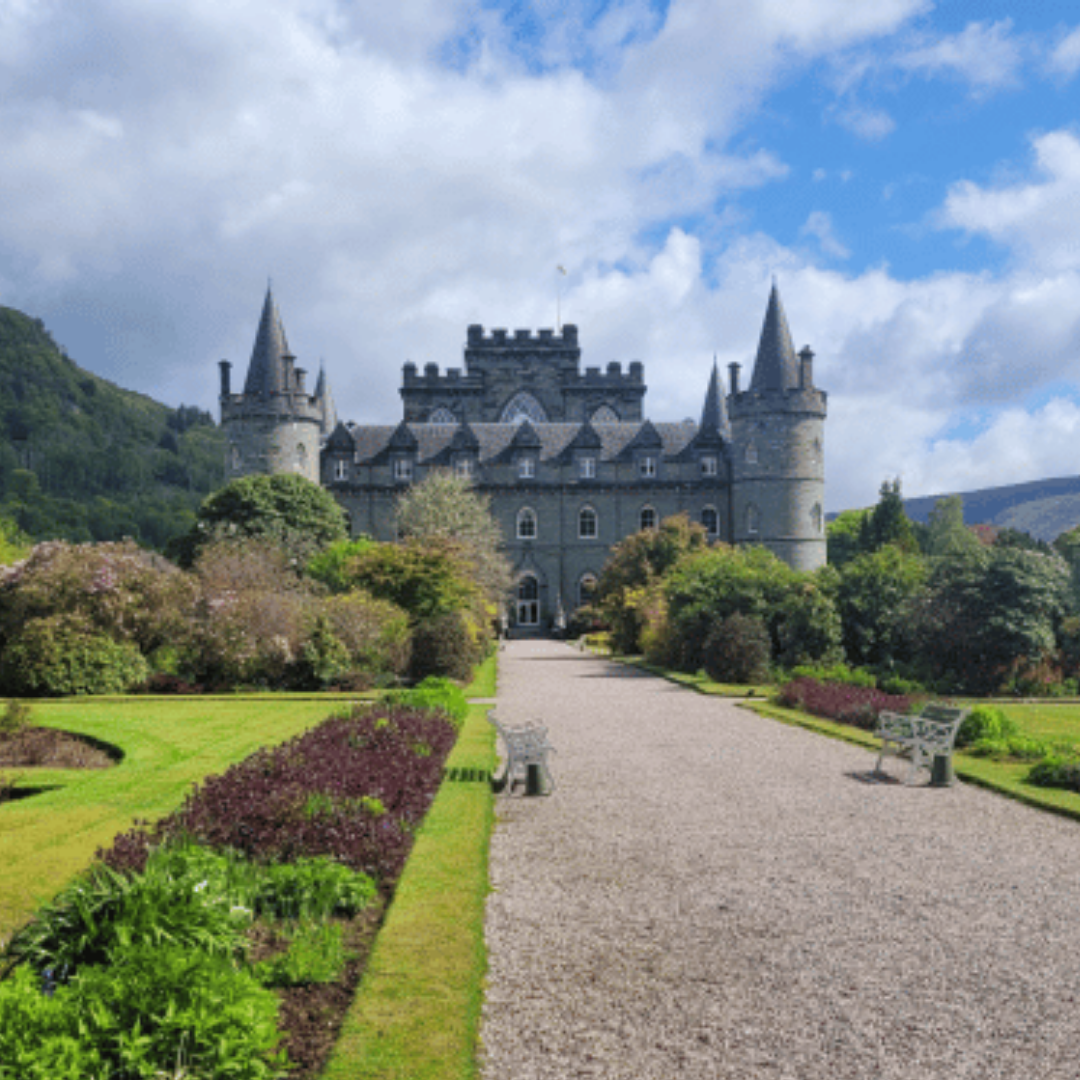 Inveraray Castle Inveraray Castle and gardens, a popular stop on private Scotland tours